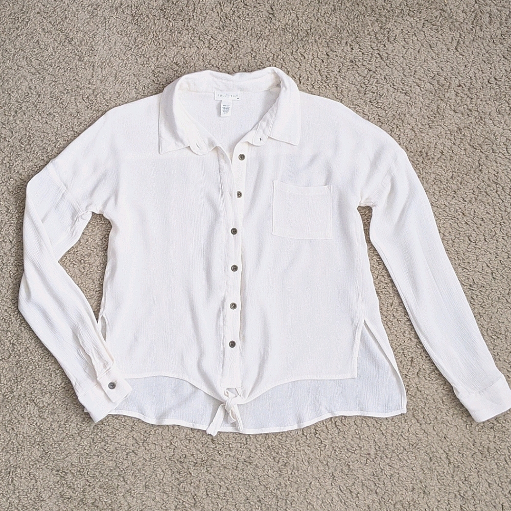 Donating Soon!! Full Tilt Tie Front Button Up Collared Long Sleeve